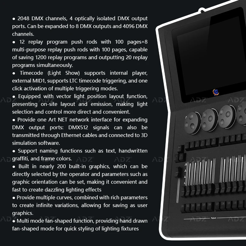 Professional Stage 2048 Dmx Channel Touch Screen DMX512 Controller F2 Lighting Console