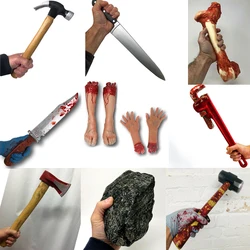 Horror Halloween Cosplay Supplies Haunted House Fake Hand Leg Party Decoration Foam Bloody Claw Hammer Props