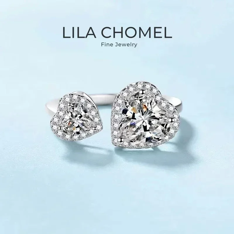 

Women Valentine's Day Double Heart 18K White Gold Girl Birthday Gift 2.5CT Moissanite Diamond Wedding Bands PT950 Platinum Rings