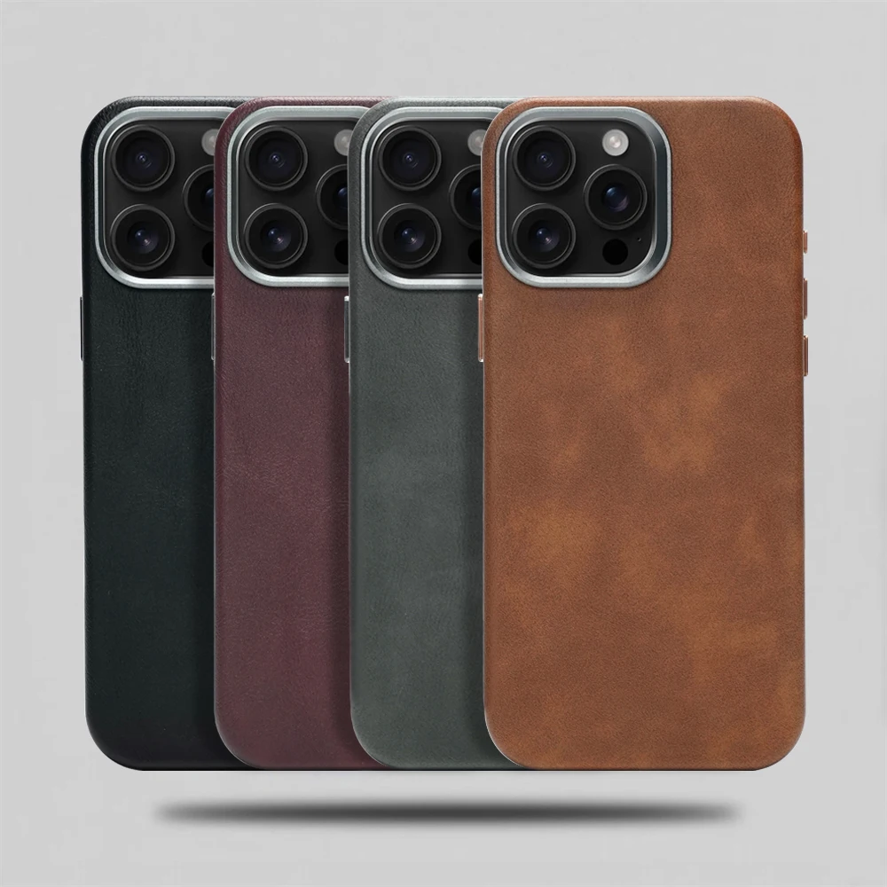 

Luxury Business Retro Leather PU Magnetic Case for iPhone 17 16 Pro Max 15 14 13 Pro 12 Promax For Magsafe Wireless Charge Cover