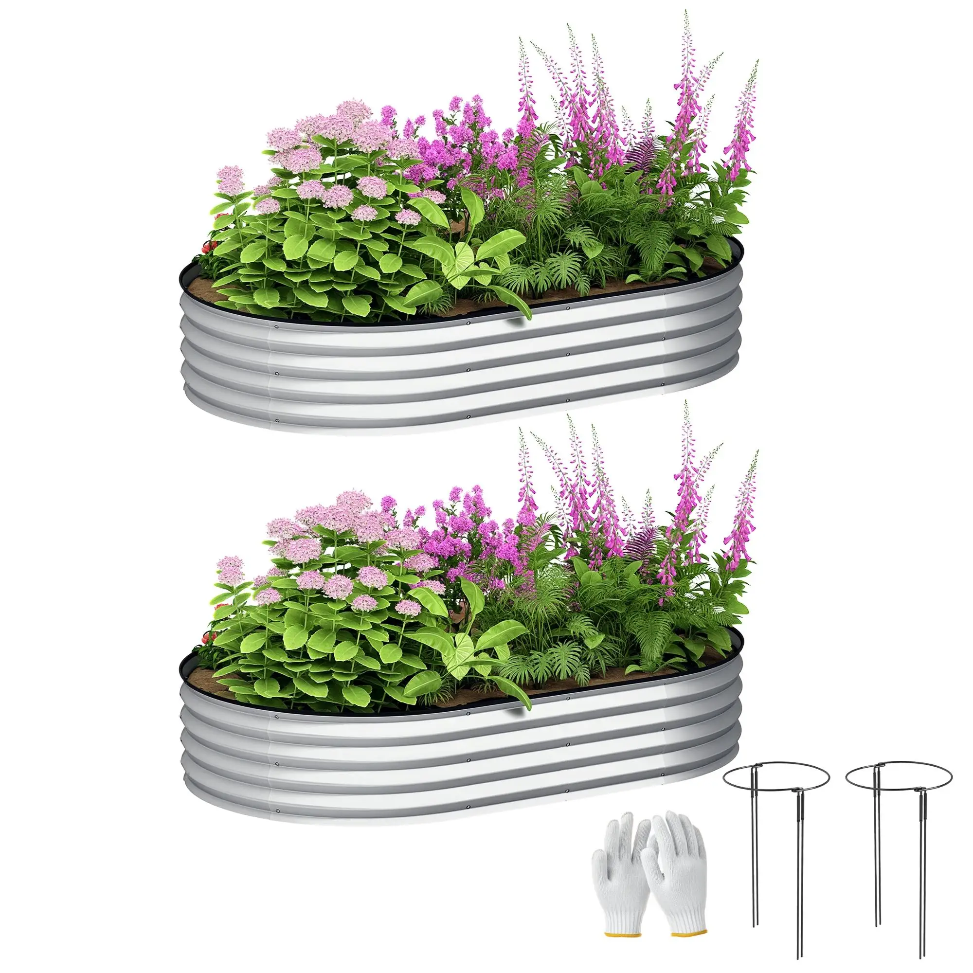 Lot de 2 jardinières surélevées galvanisées 152x91x30 cm avec supports métalliques et joint en caoutchouc Argent