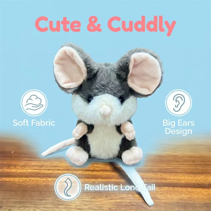 15cm Cute Chinchilla Mouse Plush Toy - Soft Fluffy Stuffed Animal Doll Kawaii Gray Mouse Plushie for Kids Adults Desk Decor Birt