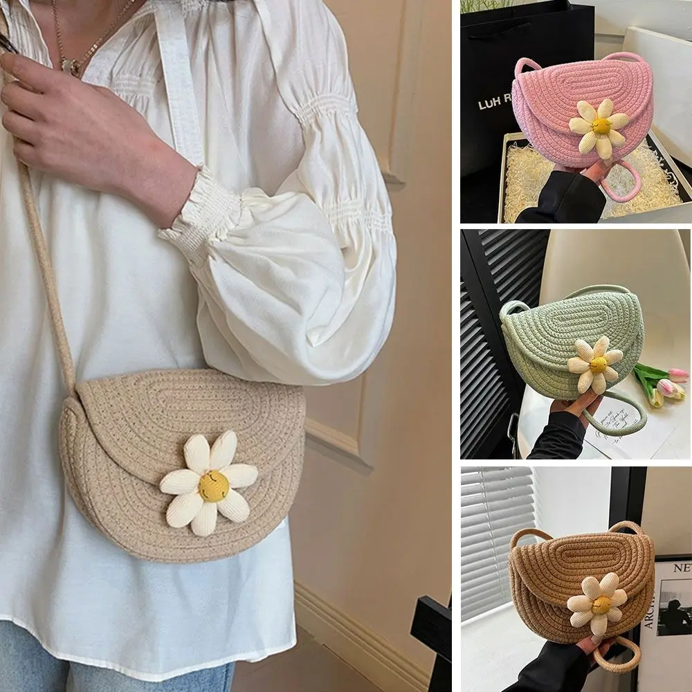 

Straw Bags Women Woven Beach Bags New Flower Handheld Cosmetic Bag Saddle Bags Beach Small Bag Crossbody Bag