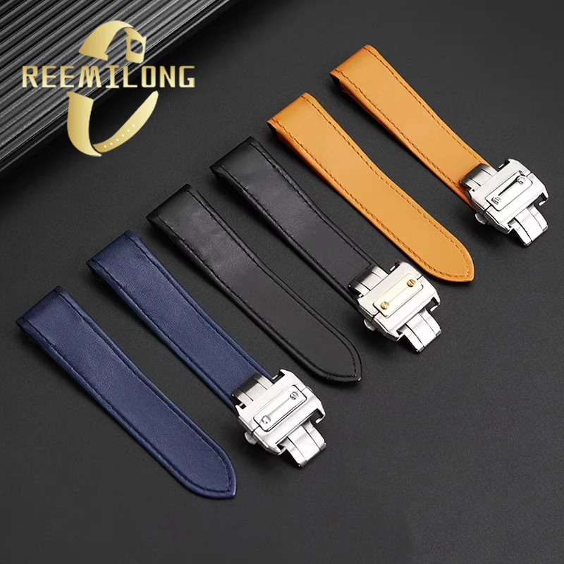 High-quality cowhide watch strap for SANTOS DE CARTIER SANTOS 100 20 23mm black blue khaki watchband silver gold folding buckle