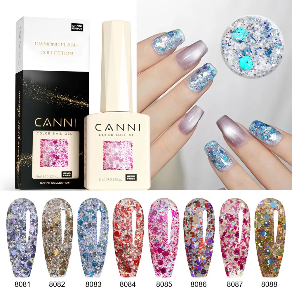 CANNI Glitter Gel Nail Polish 9ml HEMA FREE High Quality Glitter Gel Soak Off Uv LED Nail Lamp Nail Art Manicure Salon DIY Home