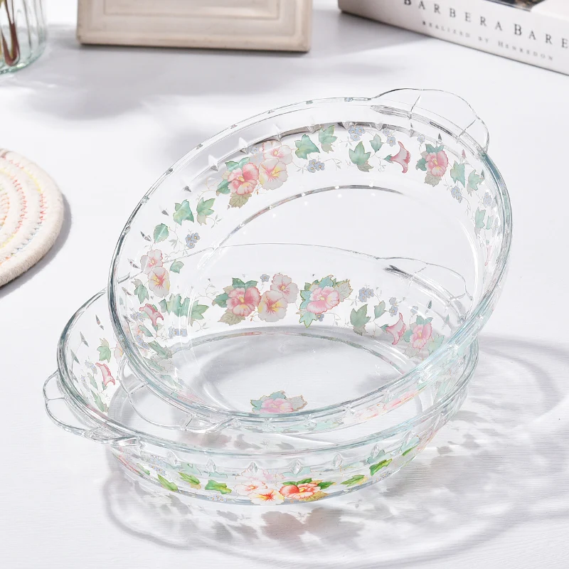 

High Borosilie Glass Plate Double Ear Microwave Resistant Hot And Cold Di Fi And Fruit Plate Korean Sle round Plate