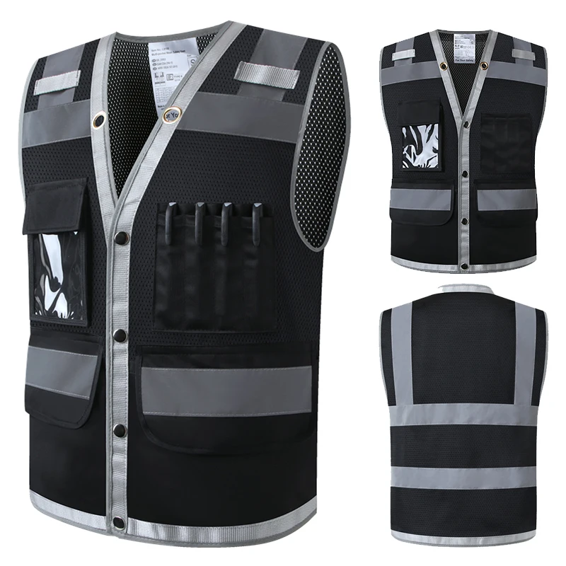 Mesh Breathable Black Work Vest for Warehouse Construction Buliding Mining Work