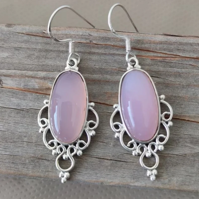 Vintage Rose Moon Ston Silvery Color Handmade Earring Boho Teardrop Shape Earrings Boho Earrings Gift for Her