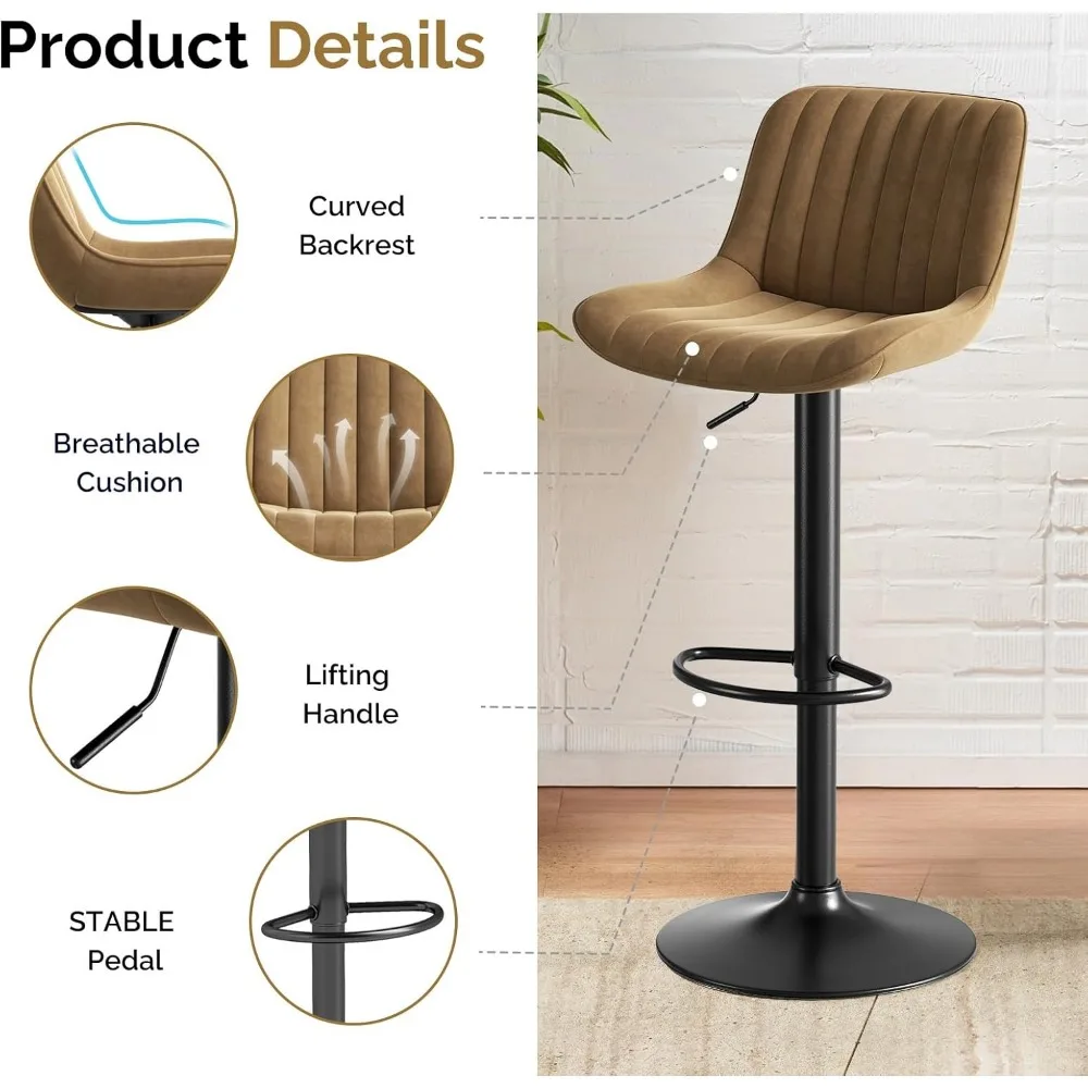 Conjunto de 2 bancos de bar, barras de ilha ajustáveis giratórias de cozinha de 30 polegadas