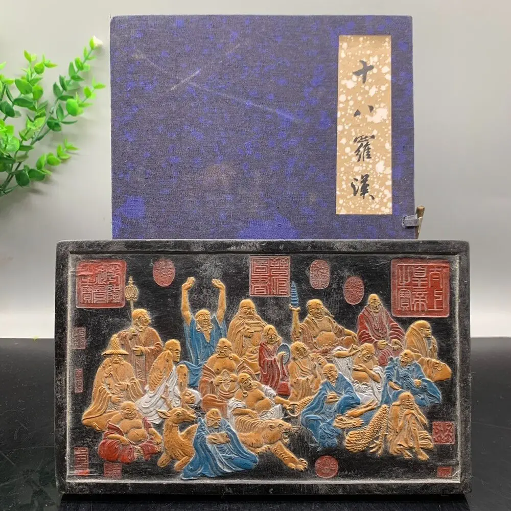 Chinese Ancient huizhou Ink block color painting 18 arhat Writing Ink Stick