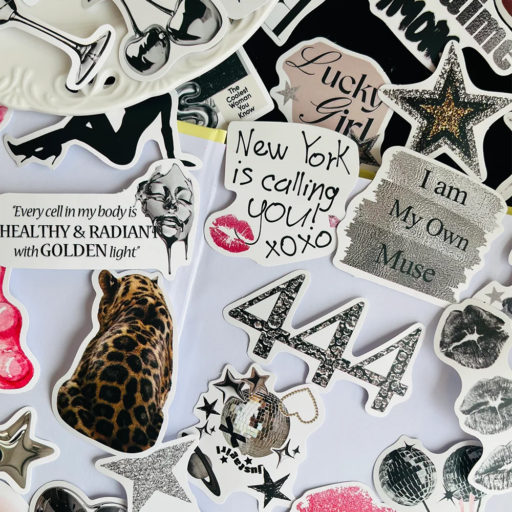 50/100Pcs Silver Lucky Girl Stickers Waterproof Cartoon Gift Decoration Scrapbook Laptop Luggage Water Cup Phone Case DIY Decal image 6