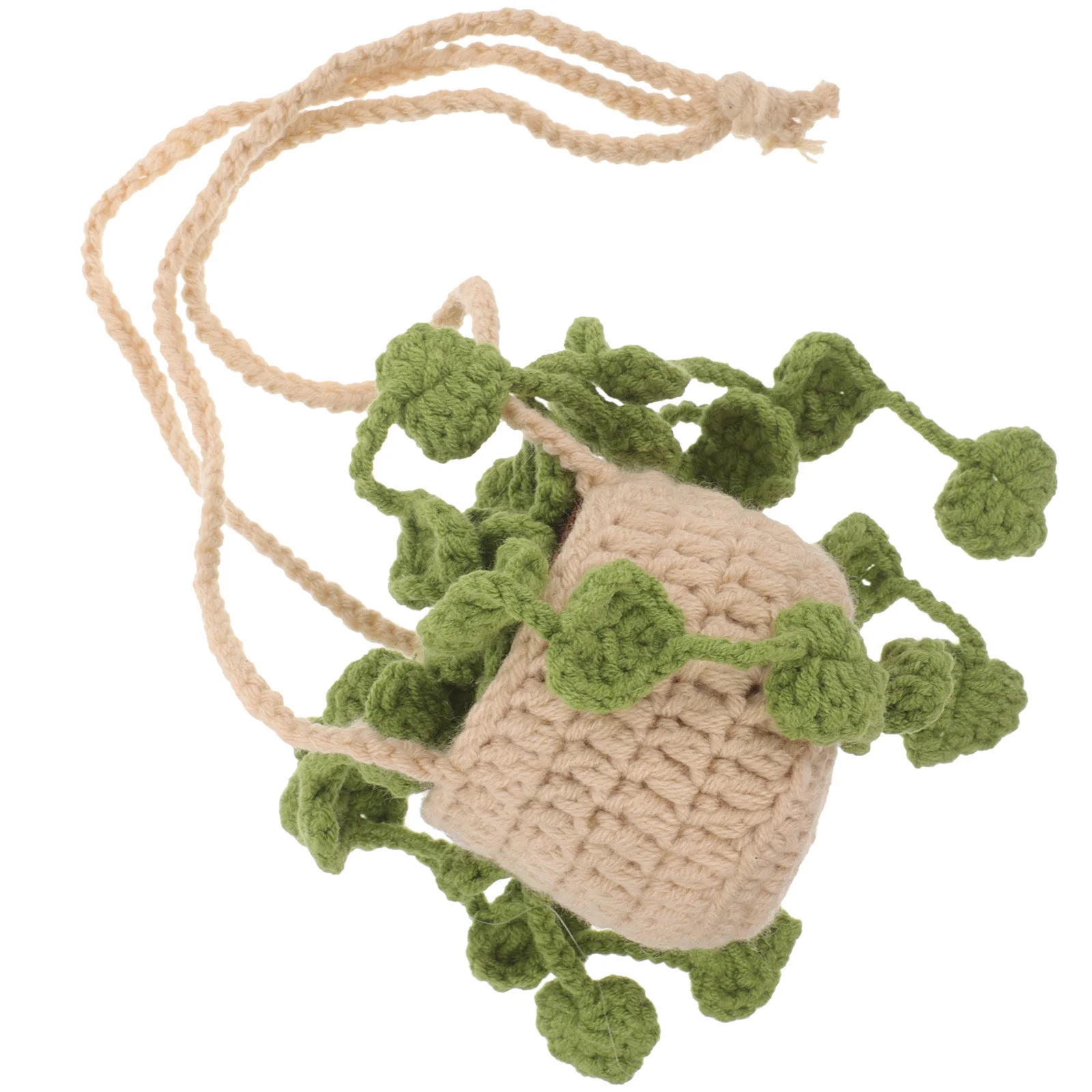 Potted Plants Crochet Hanging Basket Car Pendant Decor Accessories Rearview Mirror