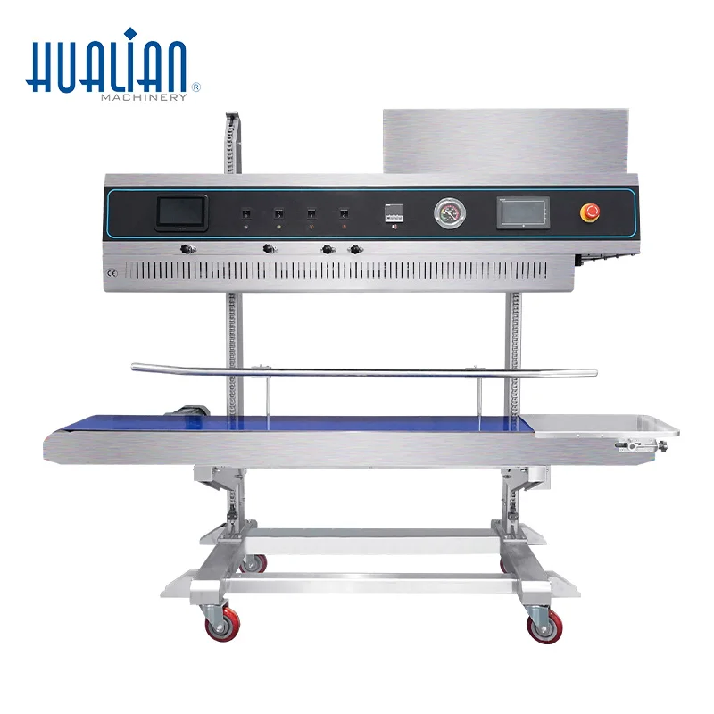 FRP-1120LH HUALIAN Integrated Suction and Inflation Continuous Vertical Band Sealer Sealing Machine With Ink-jet Printer