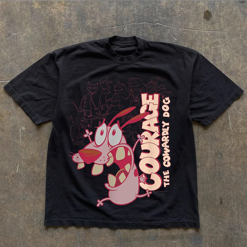 Vintage Courage the Cowardly Dog Cartoon Print Short Sleeve T-Shirt Retro Unisex Graphic Tee 90s Nostalgia Summer Streetwear Top