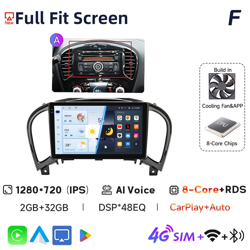 Nissan Juke 2011-2019 Tesla Style 9'' draadloze Carplay Android Auto radio Android autostoelhoezen multimediaspeler navigatie