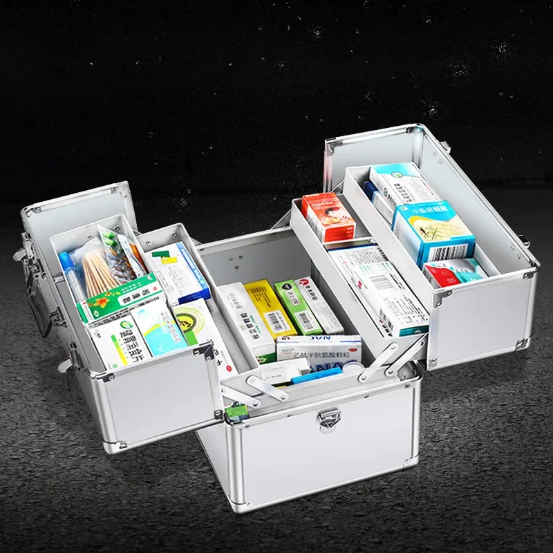 Aluminum alloy medicine box Household medicine box Emergency outpatient box Portable multi-layer large-capacity storage medical