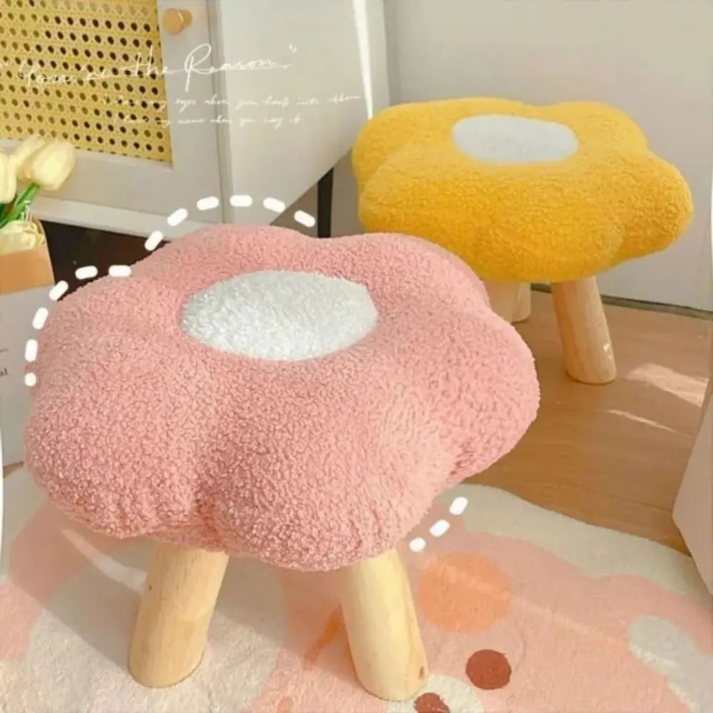 

Portable Soft Low Stool Household Flower Footstool Wooden Legs Removable Cover Sofa Stool Changing Shoes