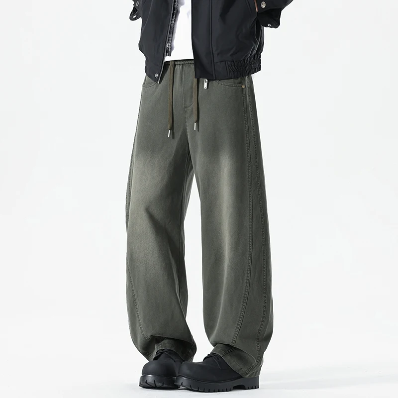 

2026, весенне-осенние новые простые удобные гладкие пуховые джинсы из лиоцелла для мужчин, одежда, мужские брюки с широкими штанинами и шнурком