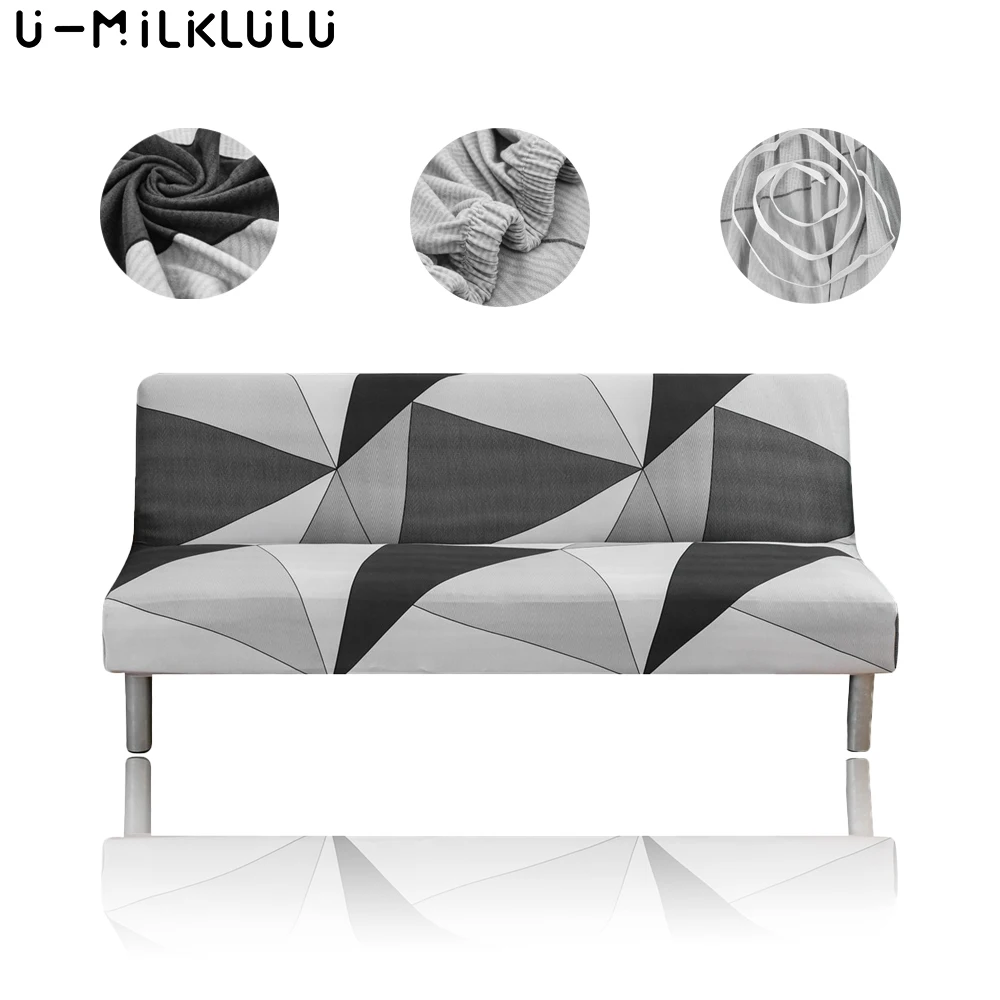 

Printed Grid Sofa Bed Cover without Armrest, Elastic Decorative Seat, Grey Geometric Furniture, Couch Cover for Living Room