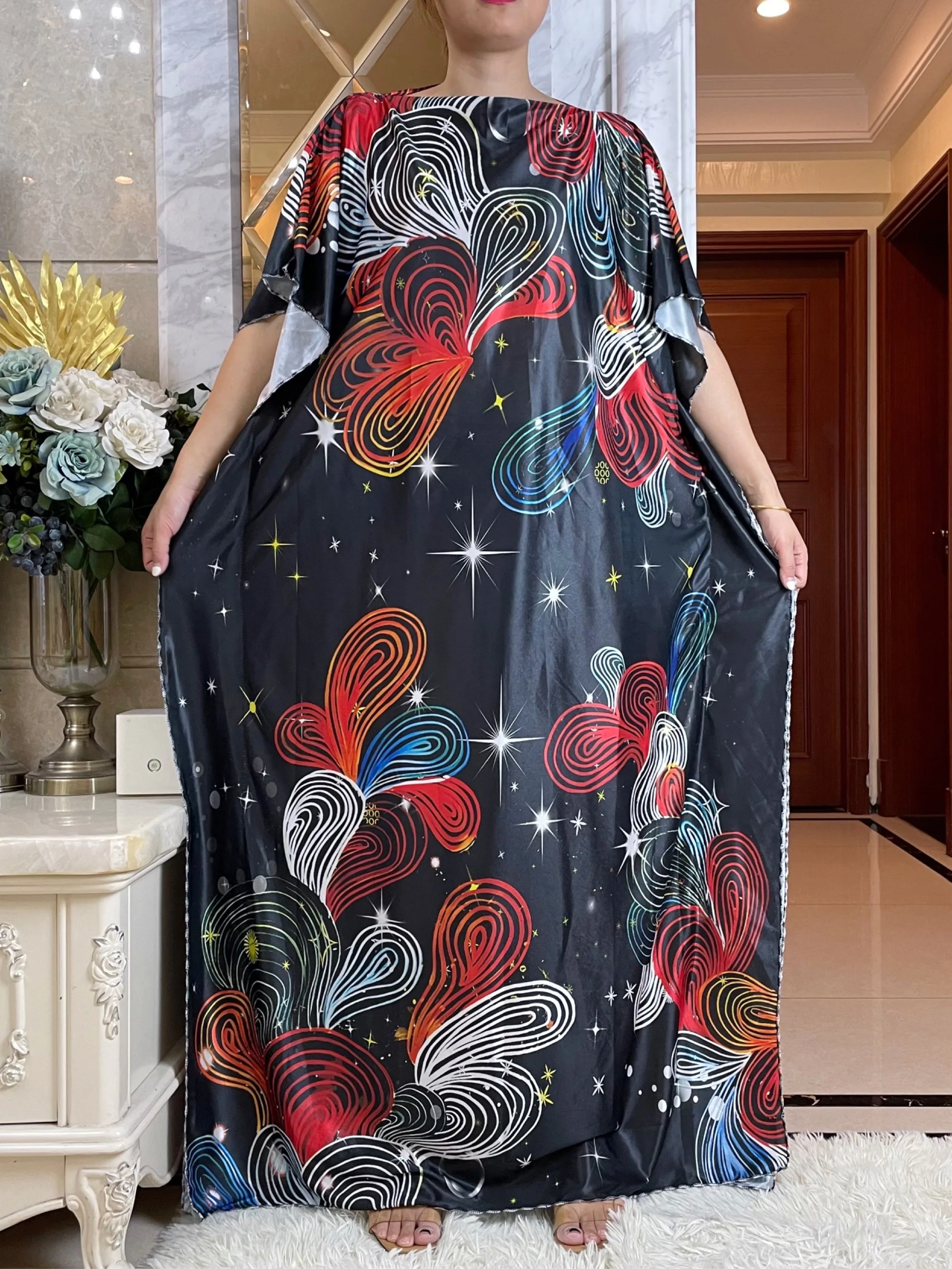 New Abayas For Women  Printed Fabric Soft Loose Femme Robe Muslim Summer Fashion Clothing African Islam Woman Dress With Turban