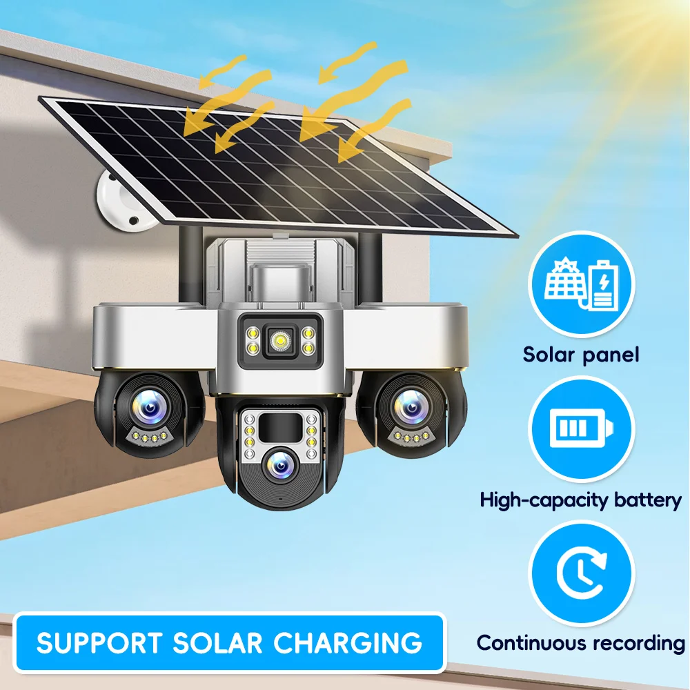 V380 PRO 4G Solar Camera Wirless IP CCTV Video Surveillance Cameras Outdoor 360 Monitor 15MP HD Night Vision Security Protection