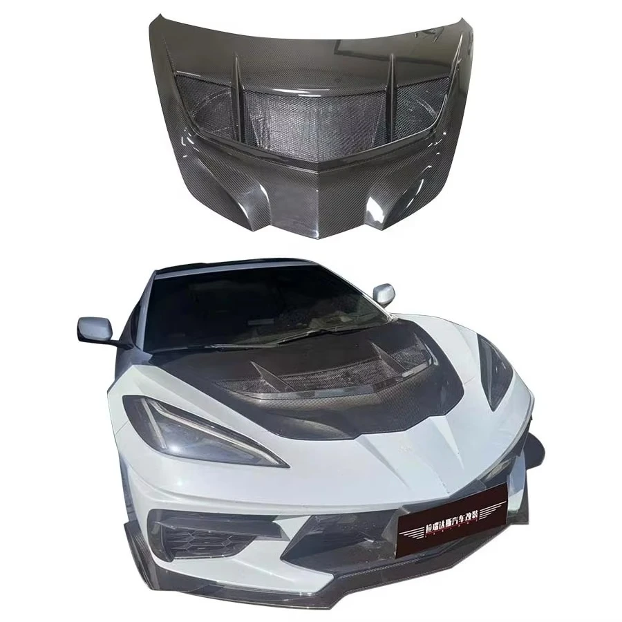 

High Quality ZR1 Style Dry Carbon Fiber Hood for Corvette C8 Steel Mold Manufacturing New Condition Included Bolts