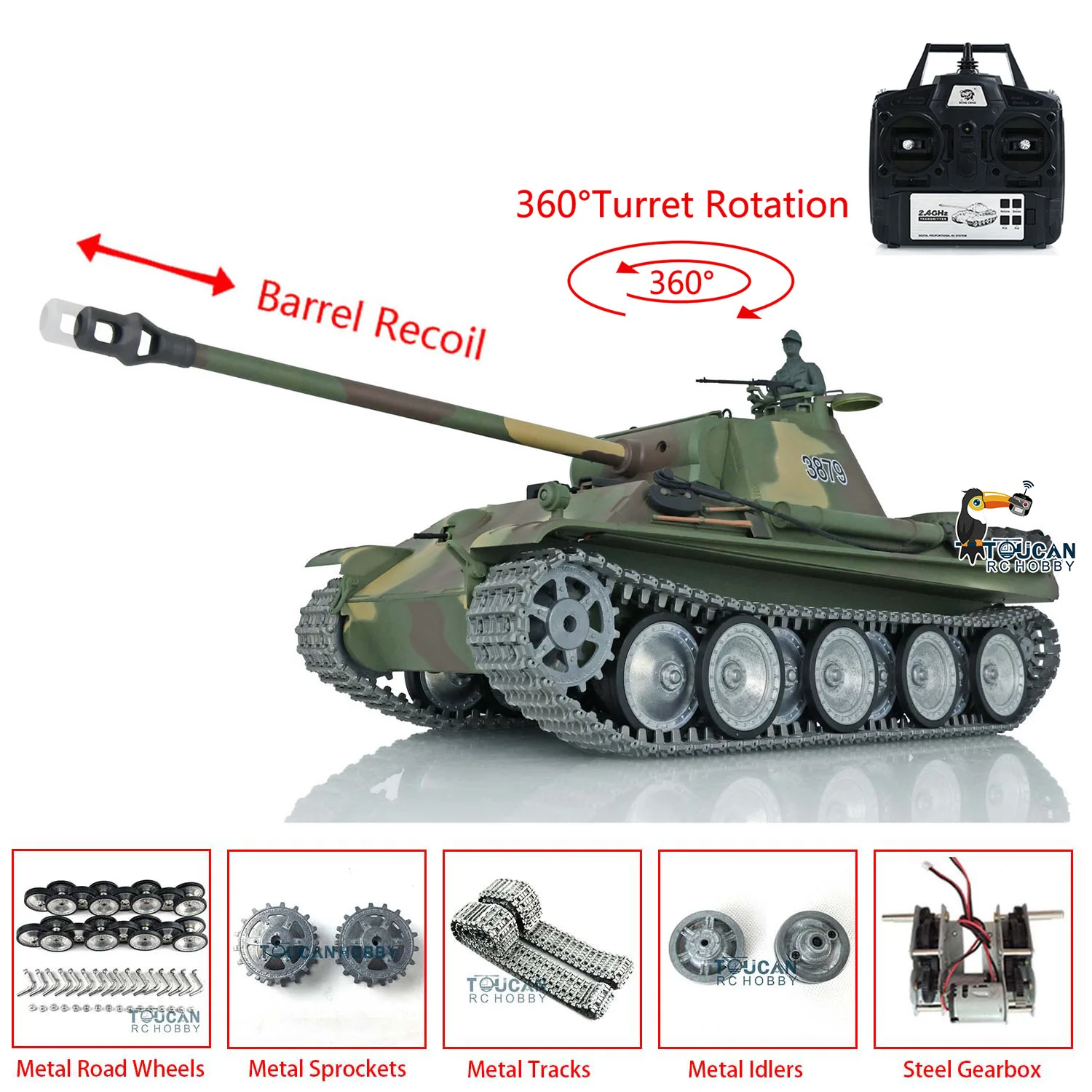 

HENG LONG 1/16 RTR RC Tank 3879 7,0 Индивидуальные металлические гусеничные колеса Panther G TH17491-SMT4
