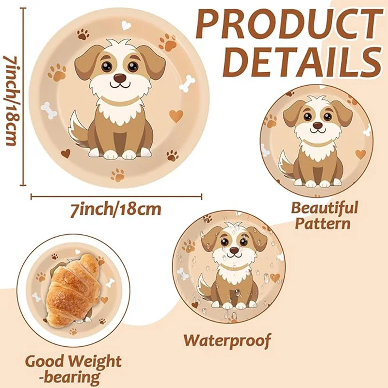 Cartoon Dog Party Decoration Paper Plate Puppy Themed Disposable Dinner Plate Pets Children's Birthday Baby Shower Party Supplie