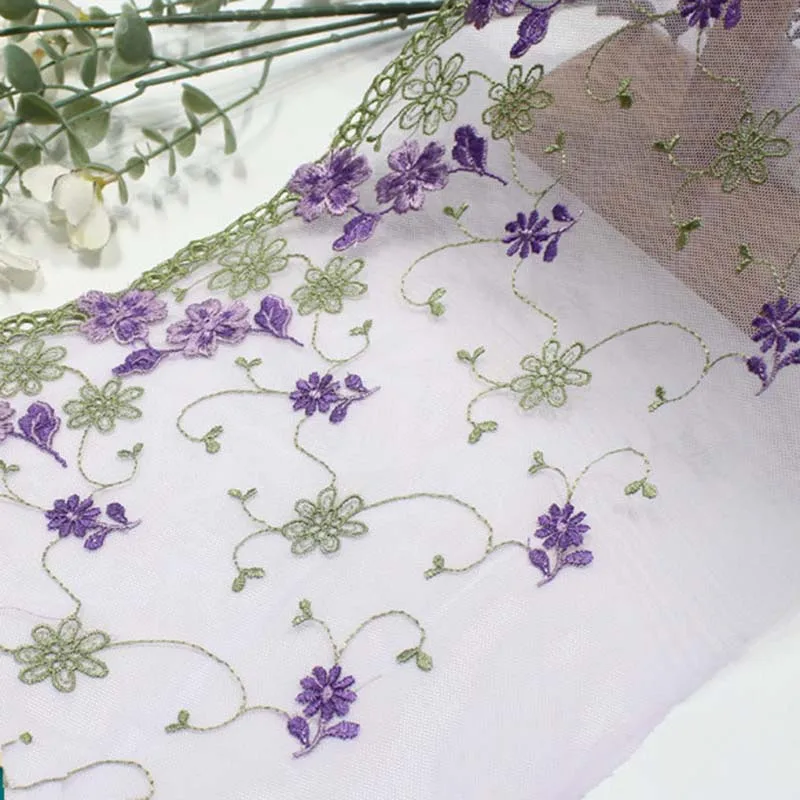 

33Yards Purple Green Floral Embroidery Lace Trim For Clothing Accessories Dress Sewing Applique Costume Lace Fabrics