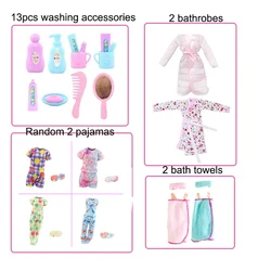 19pcs Set Doll Clothes and Accessories 2 Bath Towels 2 Bathrobe 2 Pajamas 13pcs Bath Accessories for 11-12'' Dolls