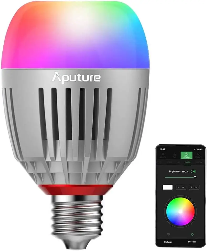 Aputure B7c Camera Video 2,000K-10,000K RGB LED Smart Bulb with E26/E27 Socket TLCI 96+ CRI 95+ Sidus Link App Compatible