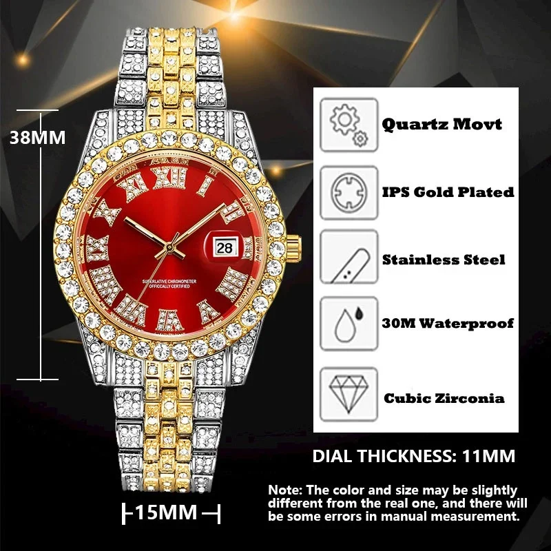 Iced Out Watch Men Luxury Brand Full Diamond Mens Watches AAA CZ Quartz Men\'s Watch Waterproof Hip Hop Male Clock Gift for Men