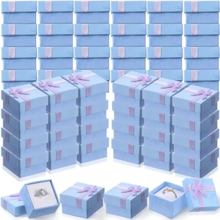 

160 Pcs Ring Gift Box with Ribbon Bow Cardboard Jewelry Gift Box for Proposal Wedding Birthday Earring Display Purple