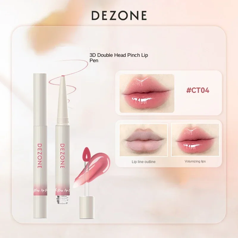 DEZONE Dual-ended Glossy Lip Glaze Mirror ลิปสติก Liquid Lip Liner Non-Stick Lip Pencil Moisturizer เครื่องสําอางวิตามิน E