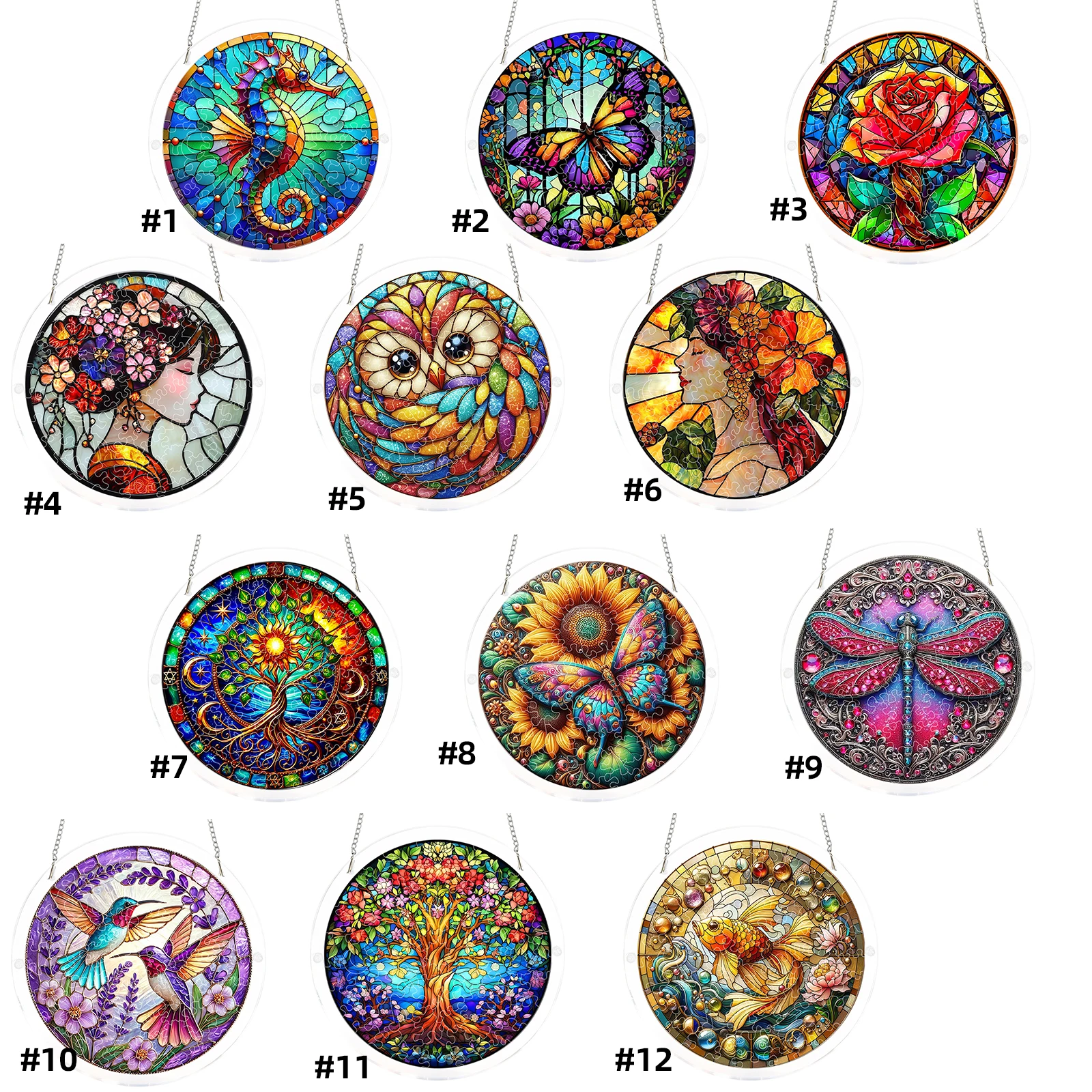 Acrylic Puzzle Window Hanging with Hanging Chain DIY Stained Glass Decoration Stylish Windows Ornament for DIY Craft Project