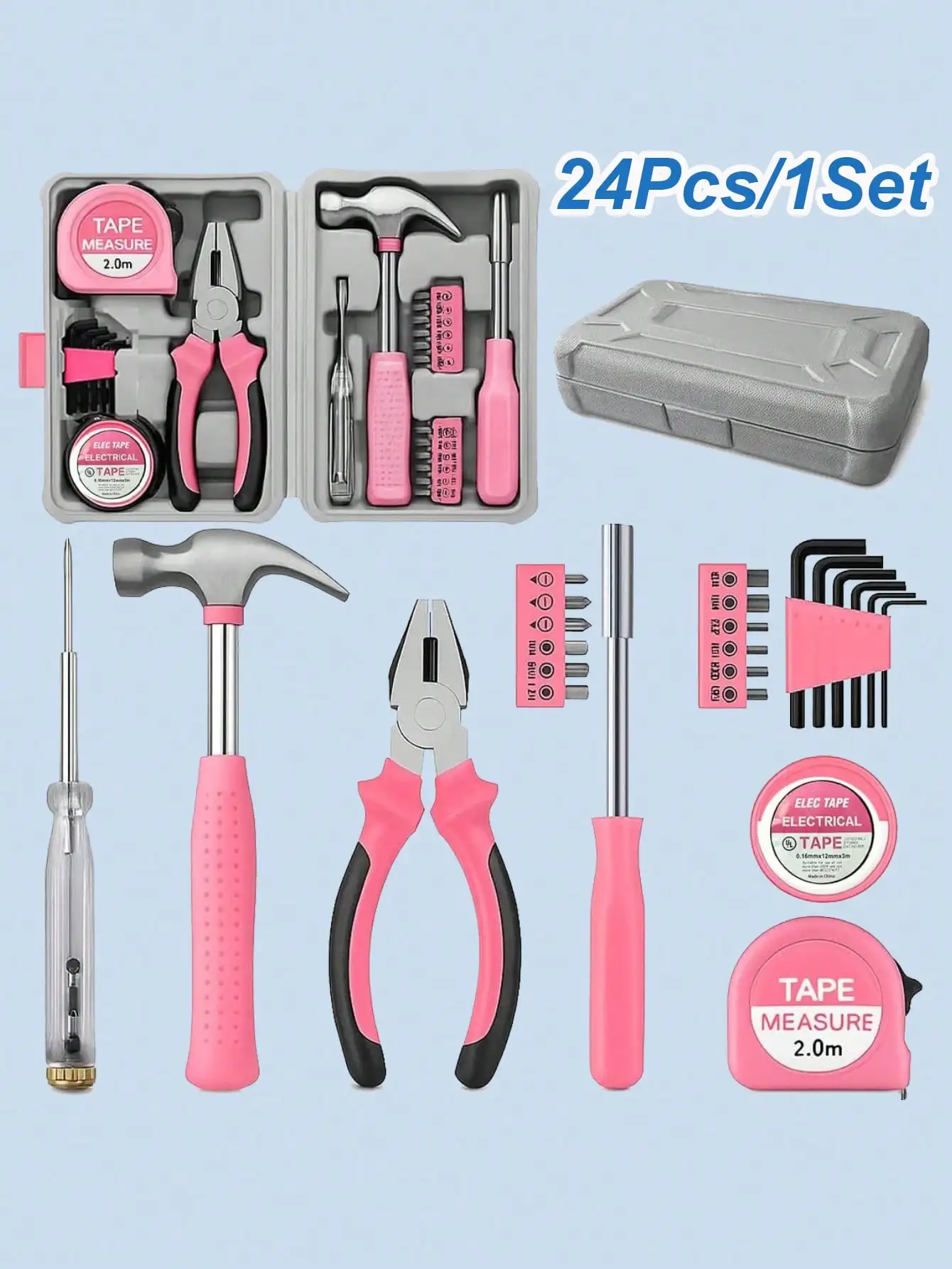 

24-Piece Pink Women's Tool Kit - Household Repair Set, Compact Storage Case, Perfect Gift for Her