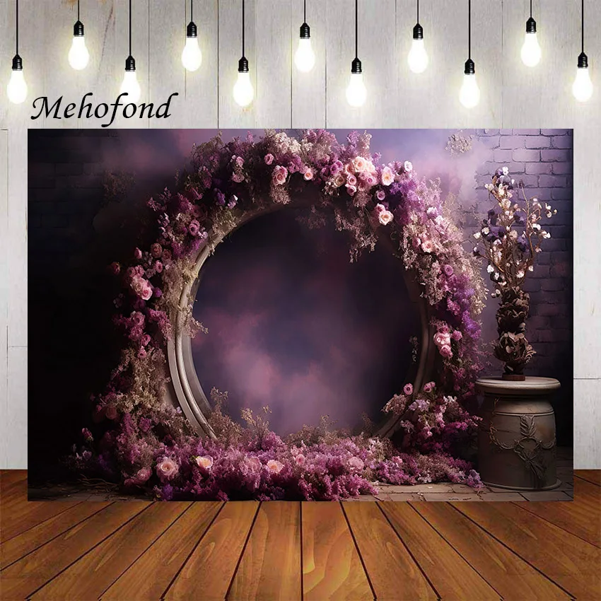 

Mehofond Photography Background Vintage Purple Flower Brick Wall Wedding Portrait Kid Birthday Party Decor Backdrop Photo Studio