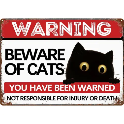 Vintage Metal Cat Signs Warning Beware of Cat Signs for Outdoor Fences Yard 12x8 sign