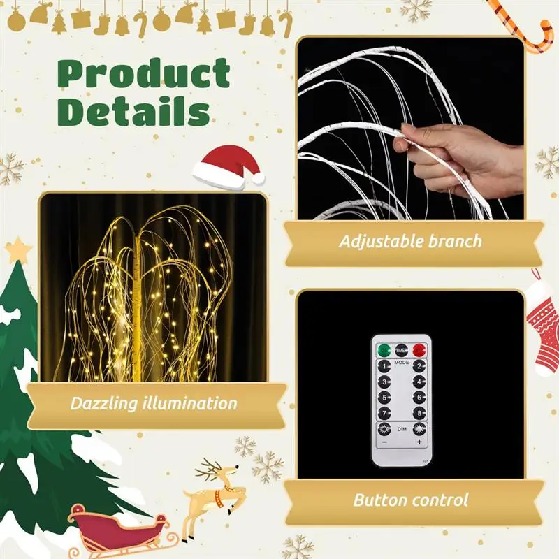 Lighted Willow Tree Weeping Willow Tree 180 LED Lights Warm Light-Up Tree With Remote Control Ground Nails For Christmas Party