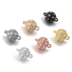 5PCS Alloy Round Crystal Magnetic Clasps 8mm 10mm 12mm Buckle Clasps Connector DIY Jewelry Making Clasps for Bracelet Necklace