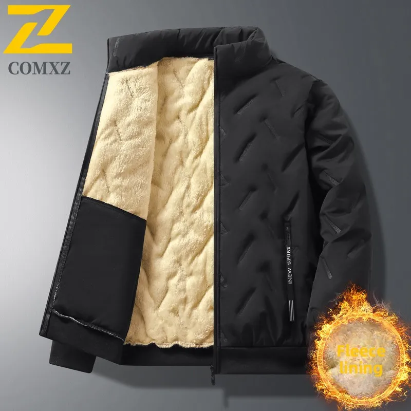 

Men's Parka Coat Short Stand Collar Fleece Lined Casual Work Office Business Bread Jacket Outdoor Winter Cotton-Padded Jacket