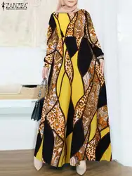 ZANZEA Muslim Printed Long Dress Turkey Abaya Isamic Clothing Eid Mubarek Robe Abayas For Women Vinatge Maxi Sundress Vestido