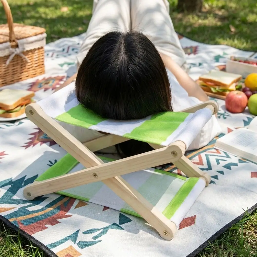 Portable Folding Wooden Beach Pillow Adjustable Height UV Resistant Outdoor Camping Neck Pillow Sunbathing Ergonomic