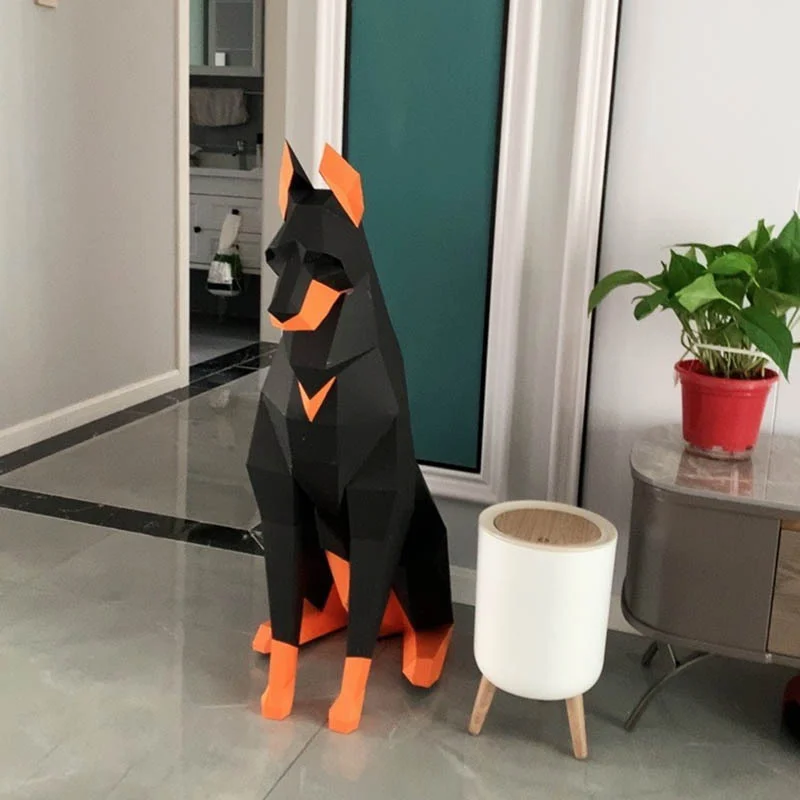 High Doberman Dog 3D Paper Model, Animal Sculpture Papercraft, DIY Paper, Geometric Origami, Home Decorations Accessories, 100cm