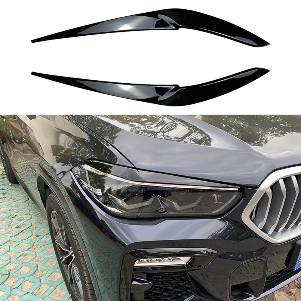 Car Glossy Black Headlights Eyebrows Eyelids Cover Eyelash Head Light Lamp Stickers For-BMW X5 G05 X6 G06 2019+