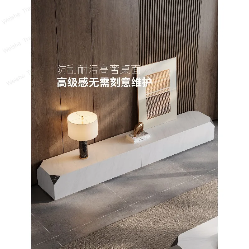 Minimalist white TV cabinet, living room home light luxury high-end floor-to-ceiling storage TV cabinet