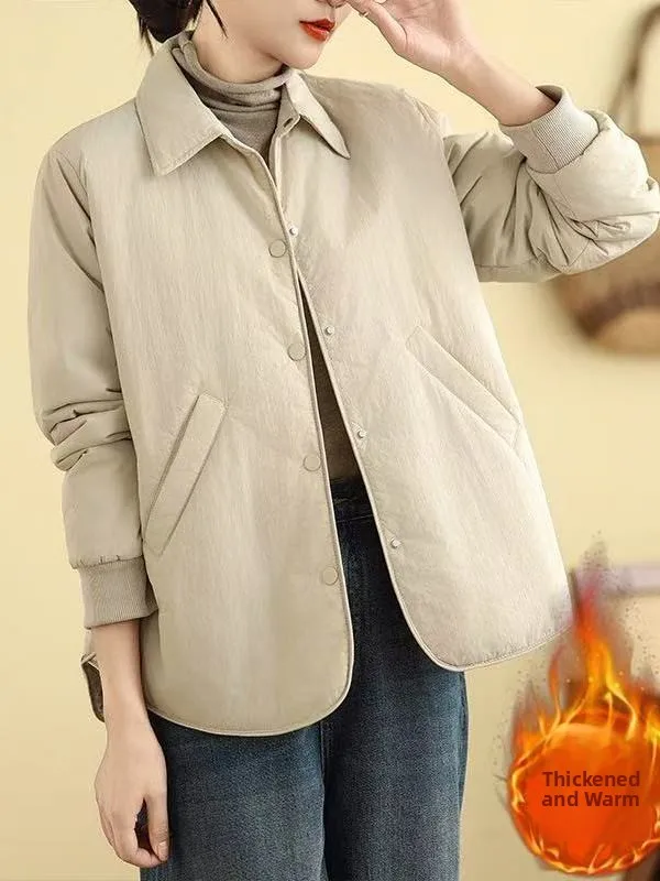 

Warm Cotton Jaet Outerwear Casual Loose Versatile Slimming Autumn Winter Classic Simple Sle Women's Faion Thiened Lon...