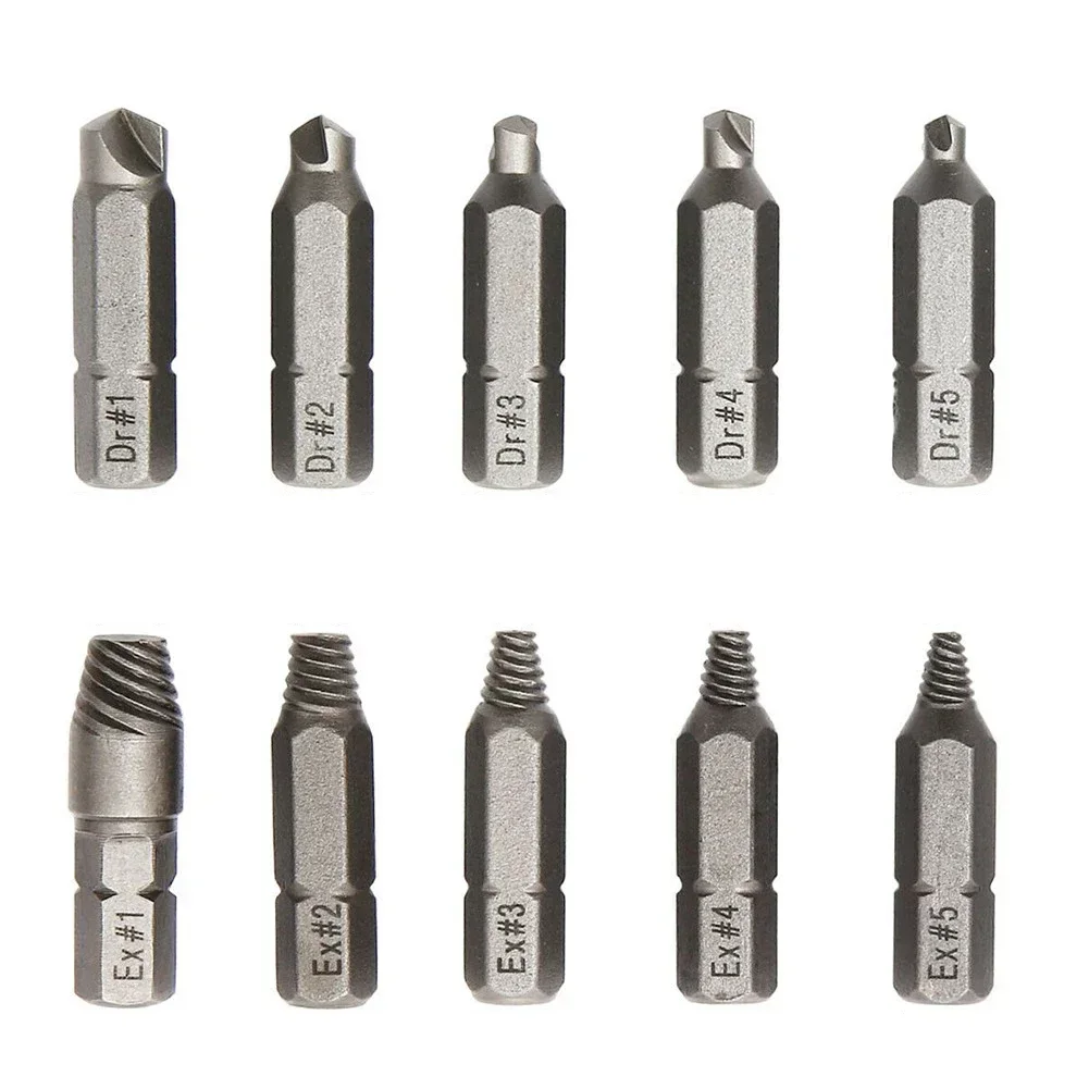 10 Pcs Damaged Screw Extractor Drill Bit Set 4mm/6.35mm Stripped Screw Extractor Kit For Broken Bolt Extractor Tools