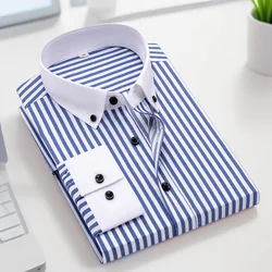Men's shirt long sleeved slim fit striped patchwork collar men's business fashion heterochromatic collar shirt