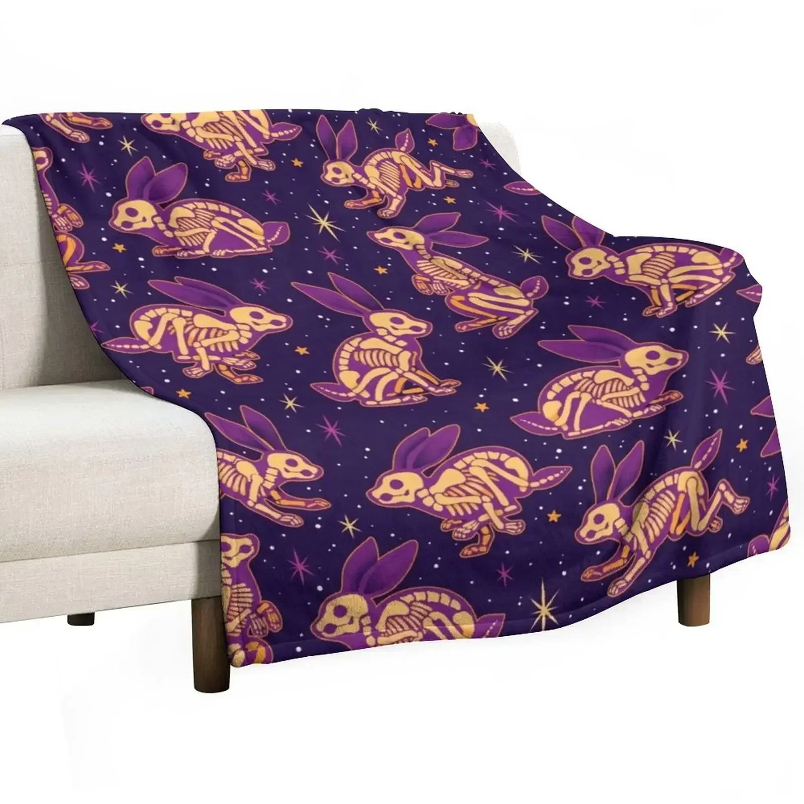 Rabbit Skeletons Purple Throw Blanket Soft Cozy Blanket for Pet Kids Adults